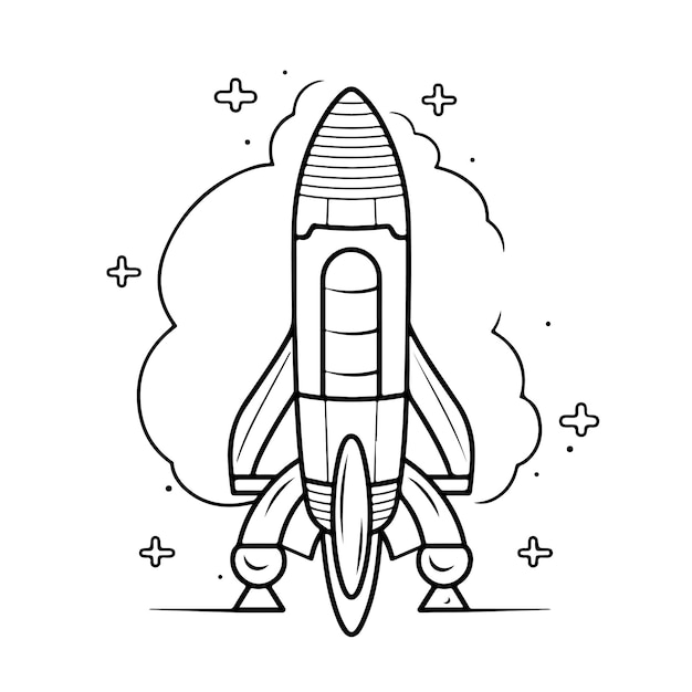 Sketch Hand drawn single line art coloring page rocket day