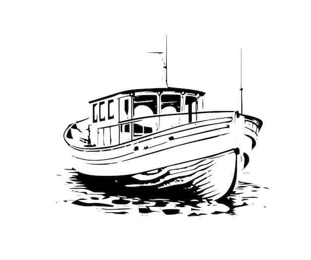 Sketch Hand drawn single line art Ship use for logo poster and background