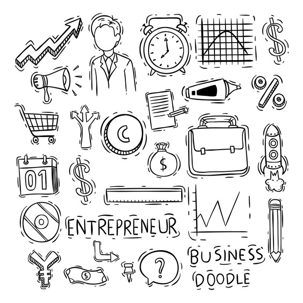 Vector sketch or hand drawn style of business icons collection