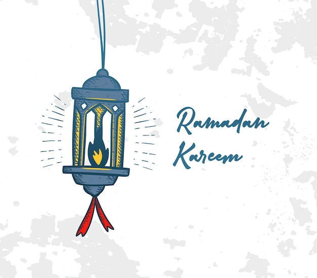 Sketch hand drawn style of Ramadhan kareem mubarak lantern lamp illustration