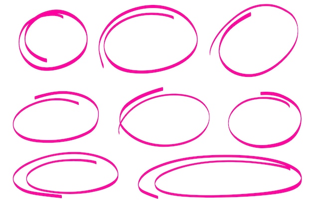 Sketch highlight ovals line. Doodle Marker hand drawn highlight scrawl circles . Marker pink sketch.