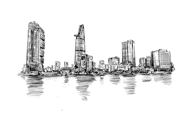 Sketch of Ho Chi Minh city skyline hand draw