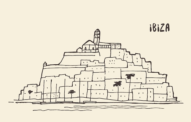 Sketch of Ibiza landscape, vector illustration