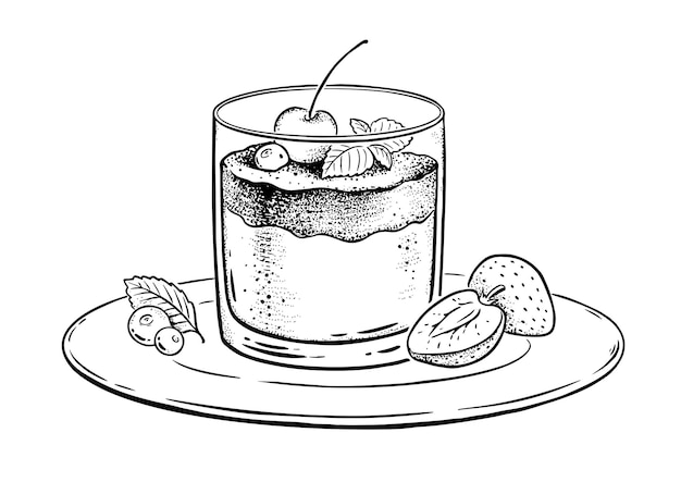 Sketch illustration of Panna Cotta in glass