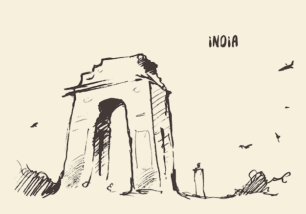 Sketch of the India Gate, New Delhi. Vector illustration