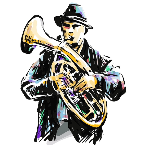 Sketch of jazz man hand draw