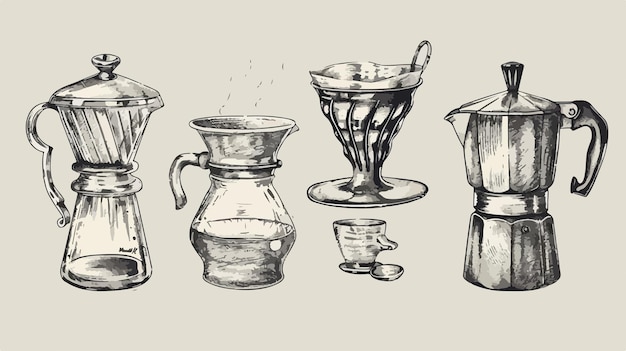 Vector a sketch of a jug and a cup with a spoon