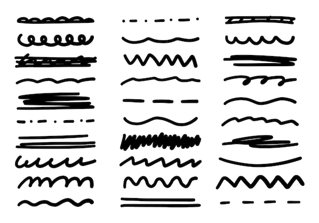 Sketch line scribble doodle brush set hand drawn black vector lines grunge marker set