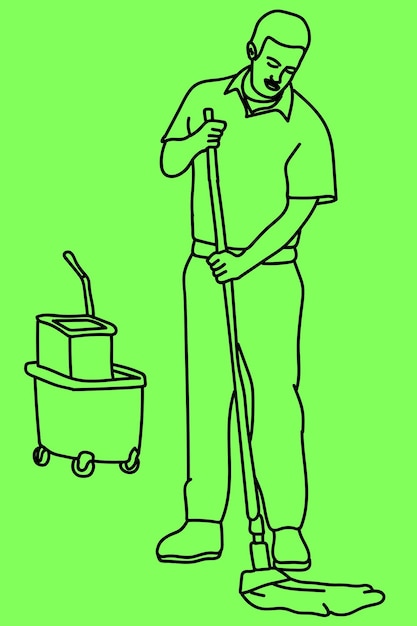 Vector sketch man is cleaning line art