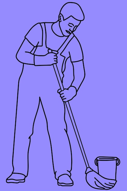 Vector sketch man is cleaning line art