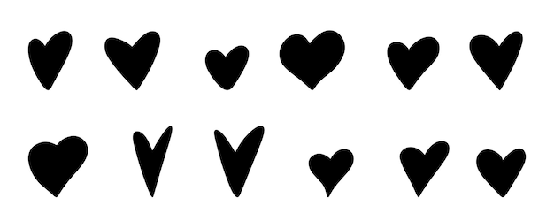 Sketch marker heart. Doodle hand drawn hearts. Valentines Day set. Vector illustration on white