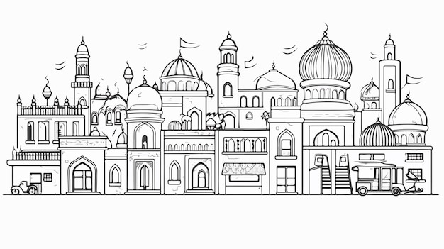 a sketch of a mosque with the words and the words