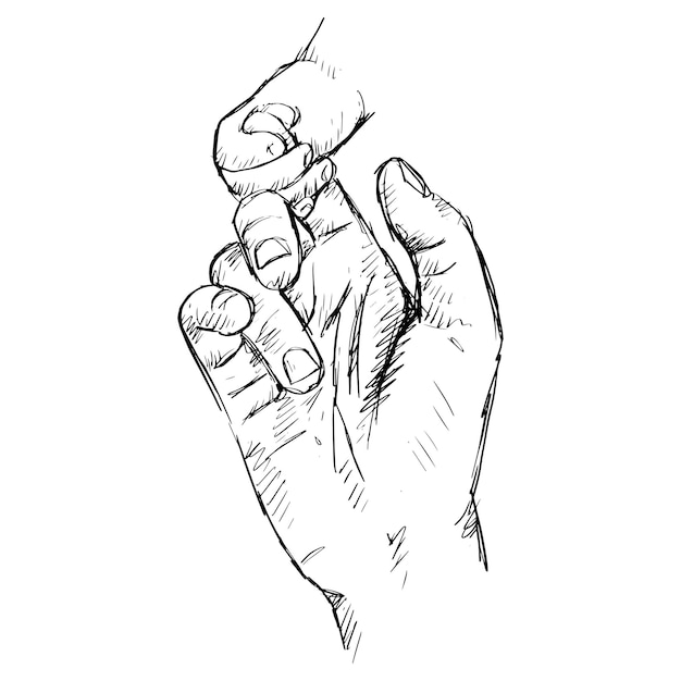 Sketch of mother holding hand of child