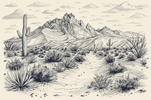 a sketch of a mountain landscape