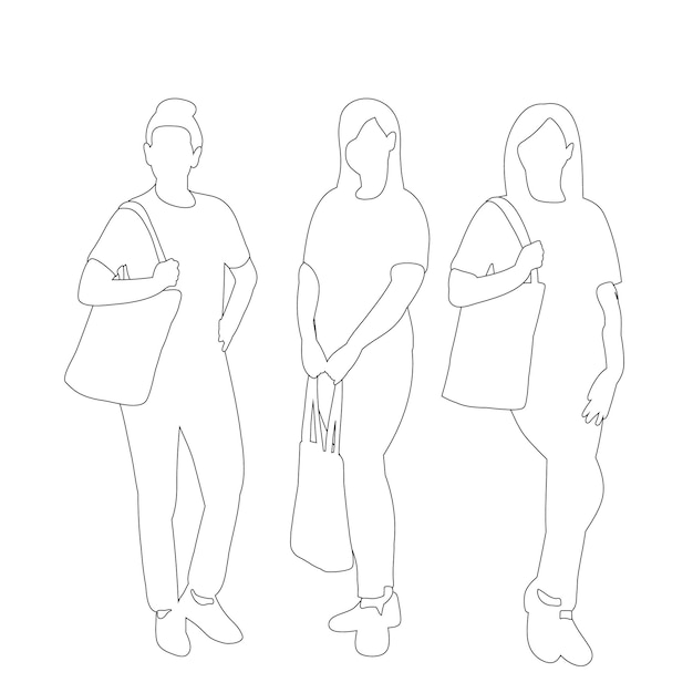 Sketch outline girl set collection