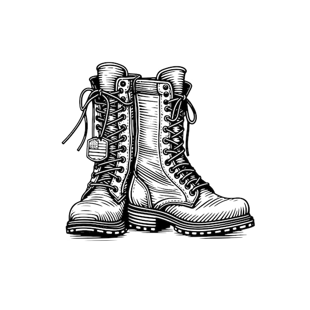 Vector sketch a pair of combat boots on a white background vector illustration