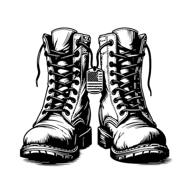 Sketch a pair of military boots on a white background Vector illustration