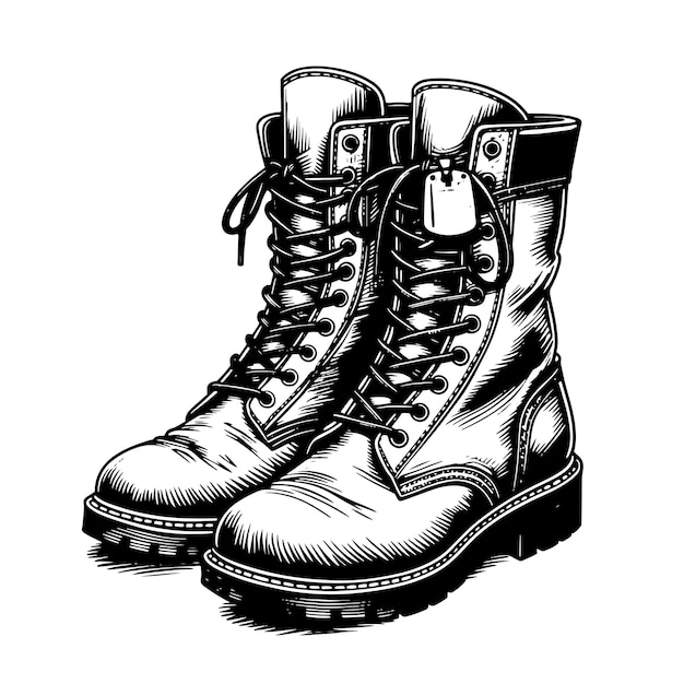 Vector sketch a pair of military boots on a white background vector illustration