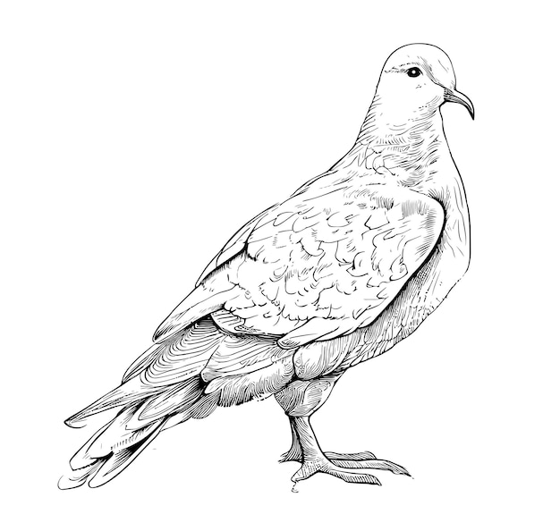 A sketch of a pigeon with a white background.