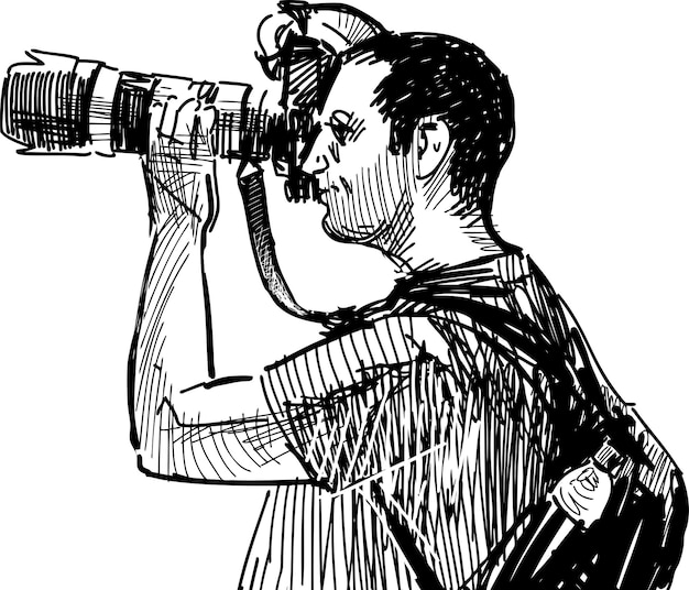 Sketch of professional photographer shooting on camera