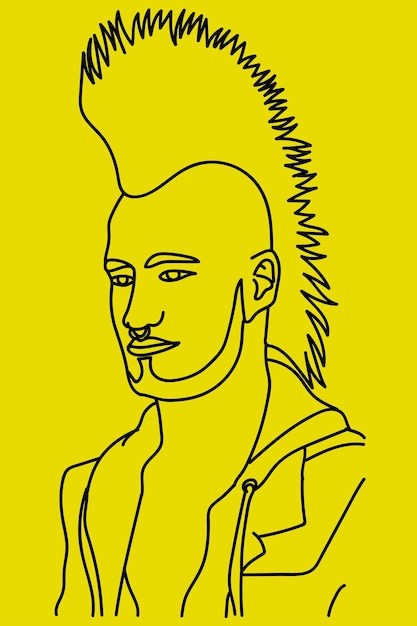 sketch punk haired man line art