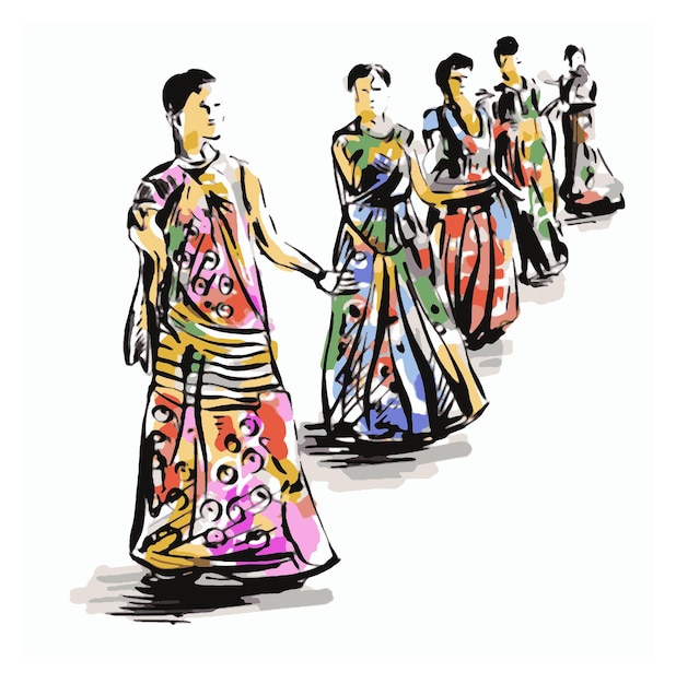 Sketch of sari woman dancing