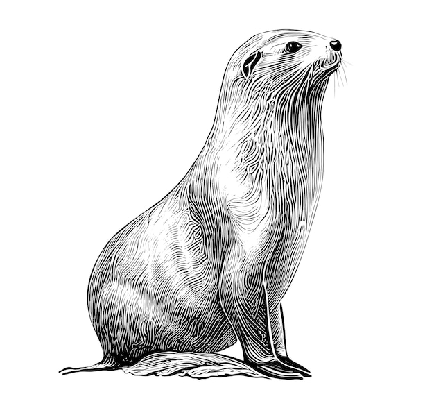 Vector a sketch of a seal with a black and white face.