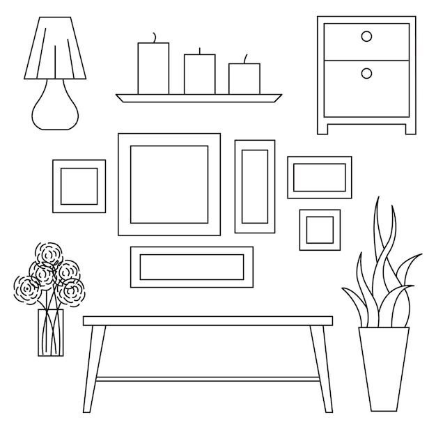 Sketch set isolated furniture Vector illustration in a linear style