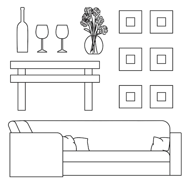 Sketch set isolated furniture Vector illustration in a linear style