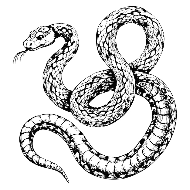 Sketch of a snake in an s shape side view on a white background