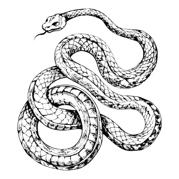 Sketch of a snake with head raised side view on a white background