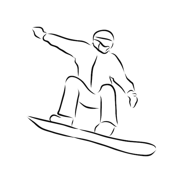 Sketch of Snowboarding, sport and active lifestyle. Snowboarder hand drawn