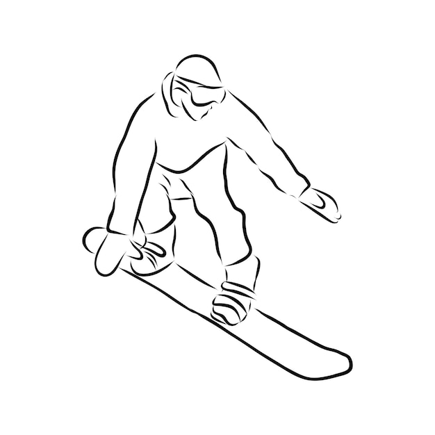 Sketch of Snowboarding, sport and active lifestyle. Snowboarder hand drawn