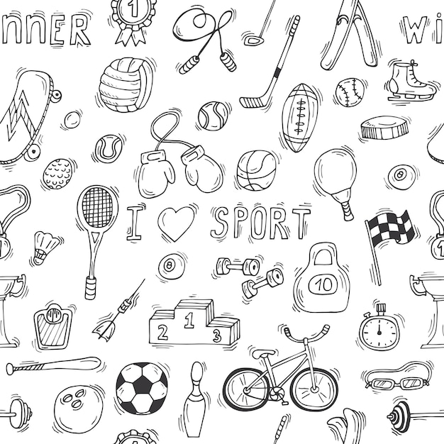 Sketch style sport seamless pattern