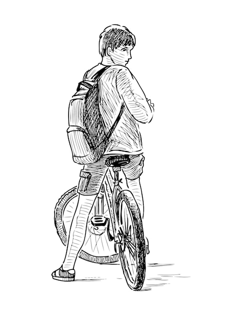 Sketch of a teen boy on a bicycle