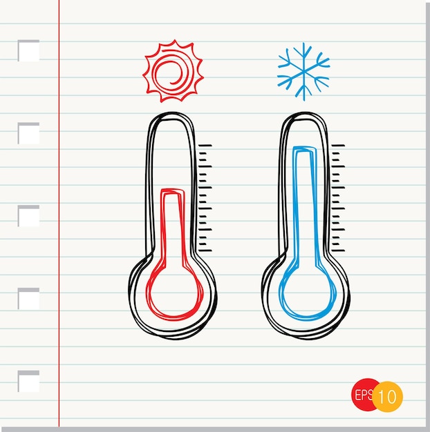 Sketch of Thermometer icon on paper background vector, vector illustration