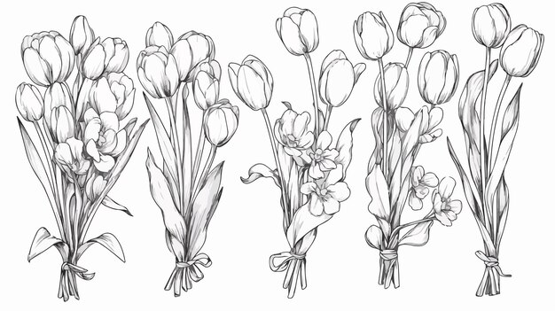 Vector sketch of tulips drawn on a white background