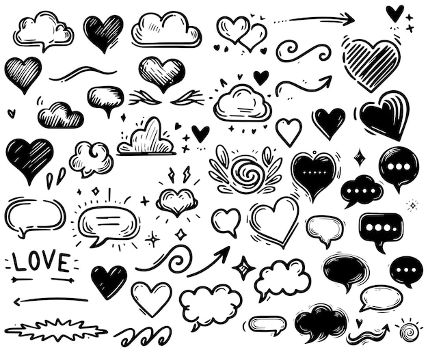 Sketch underline emphasis line shape set Hand drawn swirl swoosh love speech bubble underline