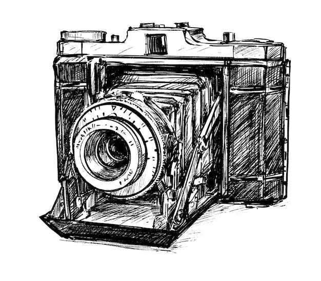 Sketch of vintage camera hand draw