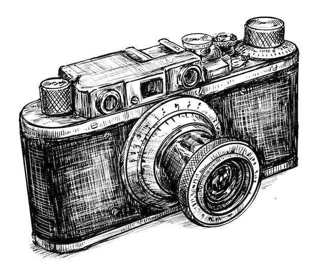 Sketch of vintage camera hand draw