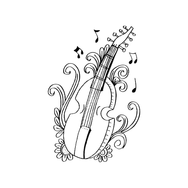 Sketch Violin with floral ornament