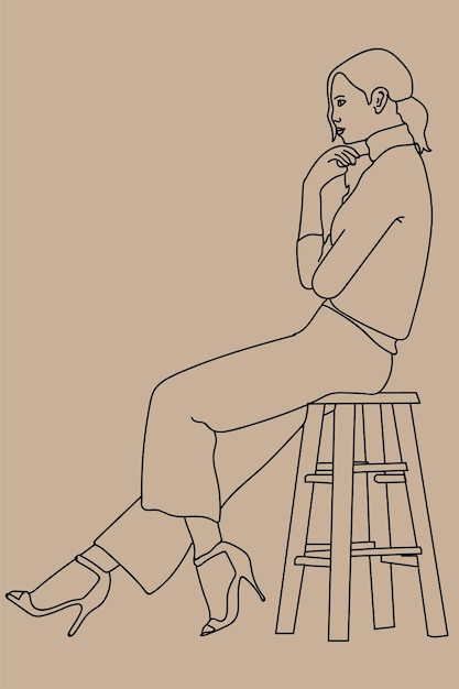 Vector sketch woman sitting on chair line art