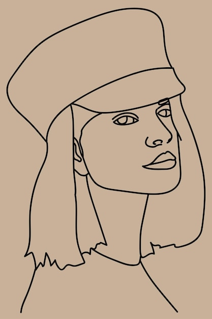 sketch woman wearing hat line art