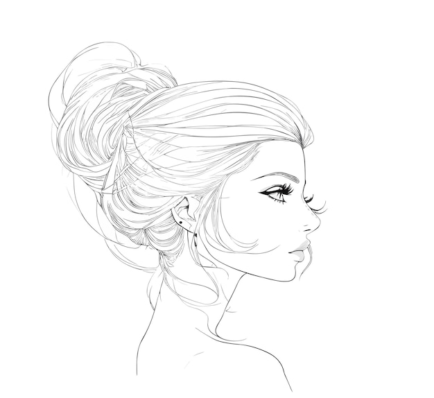 Vector a sketch of a woman with a ponytail