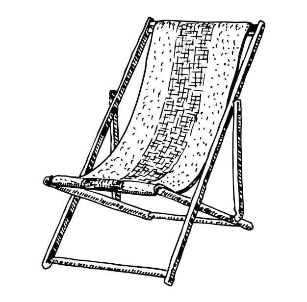 Sketch Wooden chaise lounge on a white background Hand drawn each chair icon beach chaise longue Vacation and travel concept Beach chair