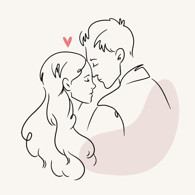 Sketch of a young couple in love.Line art in a minimalist style.Modern art.