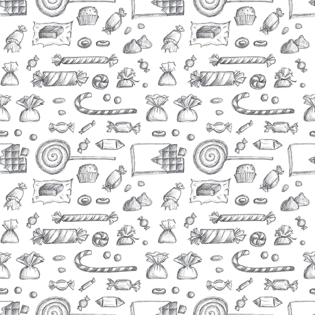 Sketched candy seamless pattern