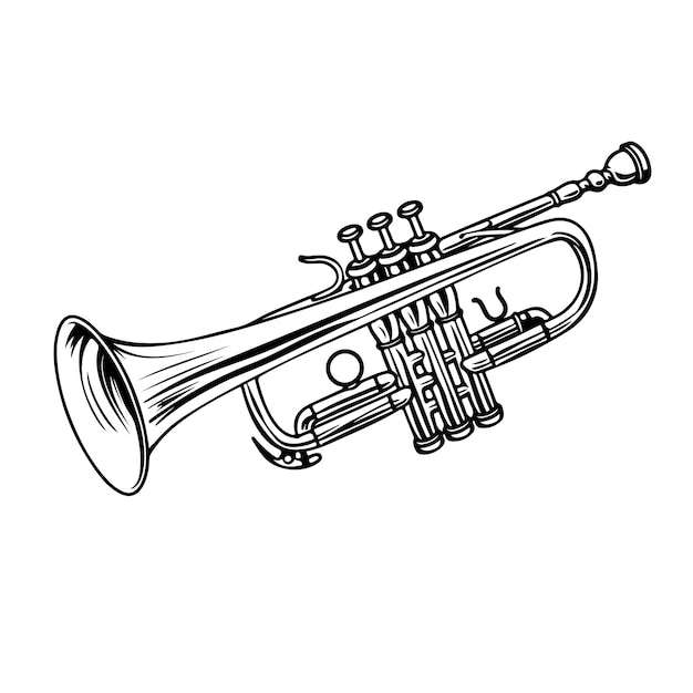 Sketched outline of a cute cartoon illustration of trumpet