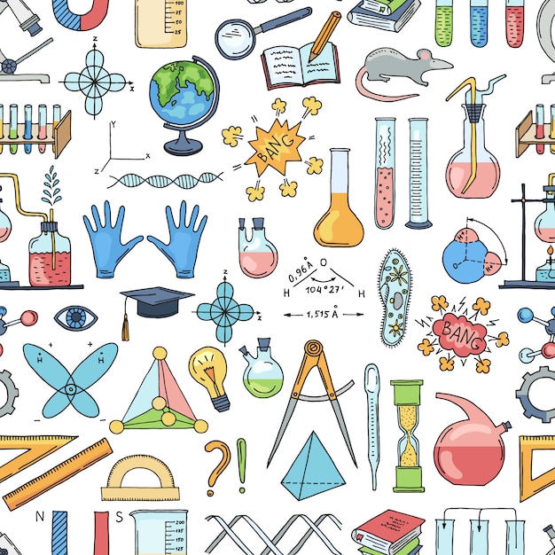 sketched science or chemistry elements pattern