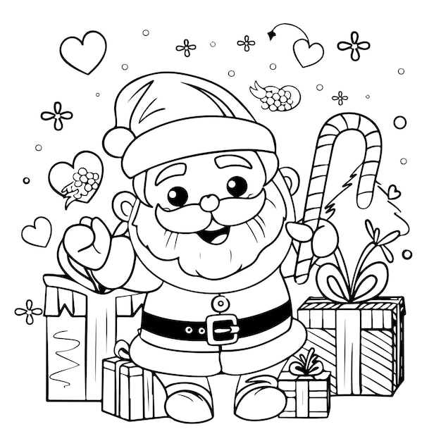 Sketched vector cartoon illustration art of santa claus bring gifts